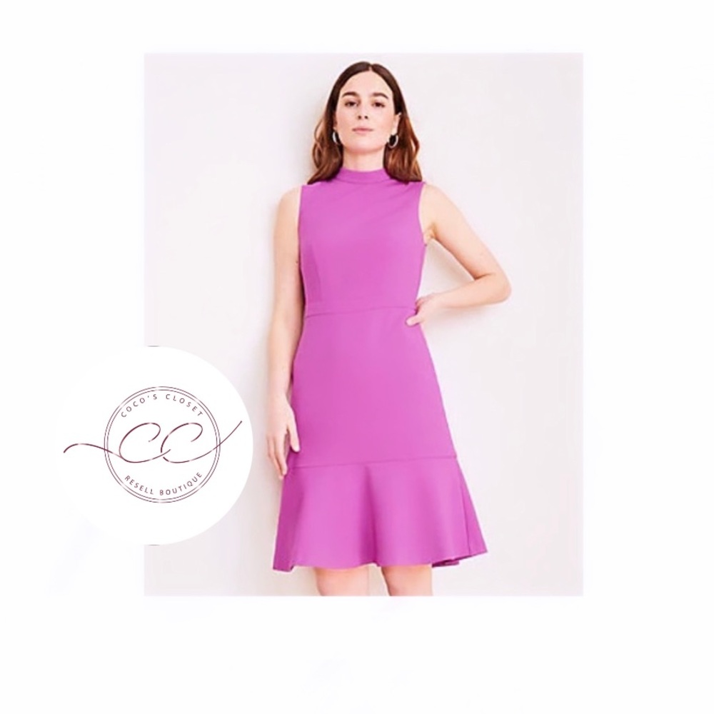 Ann Taylor Doubleweave Mock Neck Flounce Dress